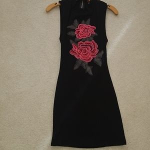 Knit low back (backless) applique mini dress